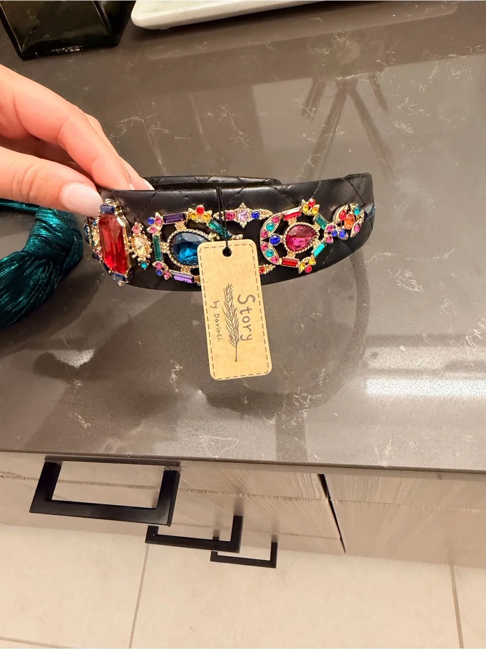 Embellished Velvet Headband Set - Teal, Black & Multicolor